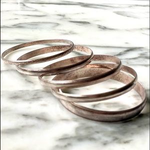 Silver metallic bracelets, 5 Pieces, Medium Size